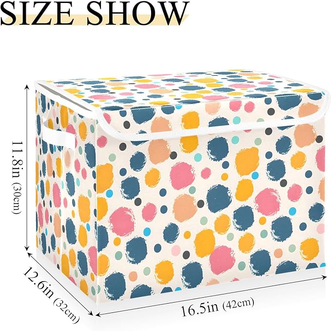 senya Large Storage Bins with Linen Collapsible Foldable Storage Cubes Fabric Closet Organizer Containers box with Flip-Top Lid for Home Bedroom Office 16.7 x 12.6 x 11.8in (Polka Dots)