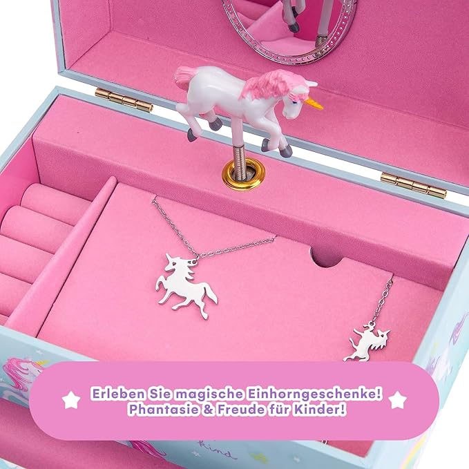 Jewelkeeper Jewelry Box for Girls - Unicorn Music Box with Necklace and Bracelet Gift Set - Enchanting Unicorn Decor, Keepsake Storage, Durable Design for Accessories - Ideal Gift