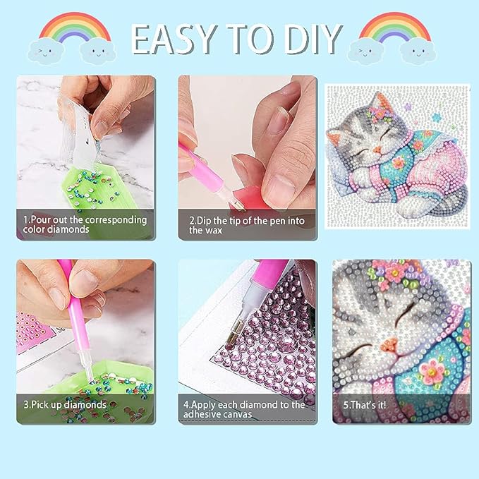 FQOVKYN 4 Packs Cute Animals Diamond Art Kits for Kids, DIY Cartoon Small Diamond Painting Kits for Kids Age 6-12, Diamond Art and Crafts Kits for Girls Boys Birthday Gift(6 * 6inch)