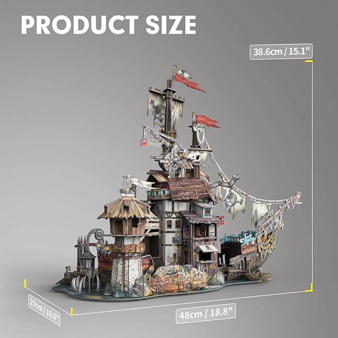 CubicFun 3D Puzzles for Adults Kids Tortuga Pirate Bay Cool Pirate Shipwreck Home Decor Indoor Model Kits Ragged Pirate Ship Crafts for Adults Birthday Gifts for Kids Women Men Teen Boy Room Decor