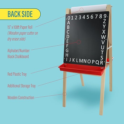 Flipside Products Child Dry Erase/Black Alphabet Chalkboard Paper Roll Easel, Wooden Easel, Double-Sided, Children's Art, Drawing