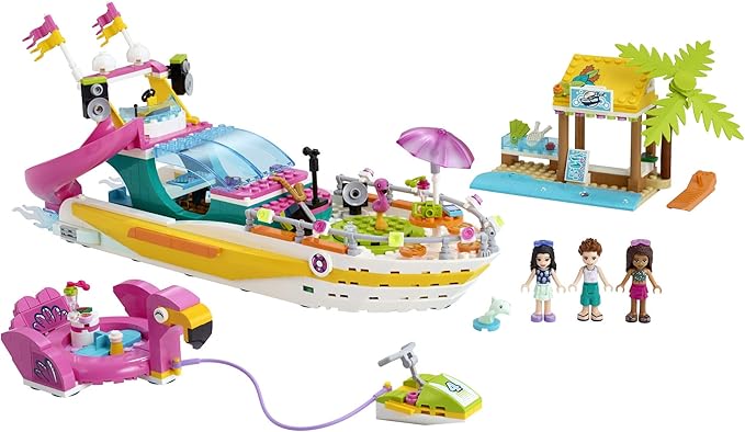 LEGO Friends Party Boat 41433 Including LEGO Friends Emma, Andrea and Ethan Mini-Doll Figures, Beach Store and Flamingo Party Boat, Great Summer Toy for Kids (640 Pieces)