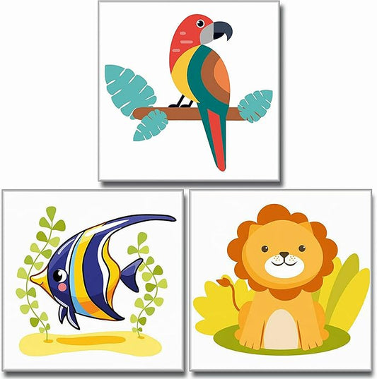 Hiolife 3 Pack Paint by Number Kits for Kids, 8X 8 inch Framed,Colorful Animals Oil Painting Kits for Girls and Boys, Painting Sets for Childrens,Home Wall Decor