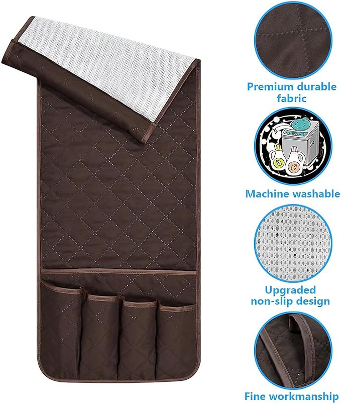 Sofa Armrest Organizer Non-Slip Arm Chair Bedside Storage Caddy Organizer Armchair Caddy for Recliner Couch Remote Holder with 5 Pockets for Cell Phone TV Remote Control Magazines (Coffee)