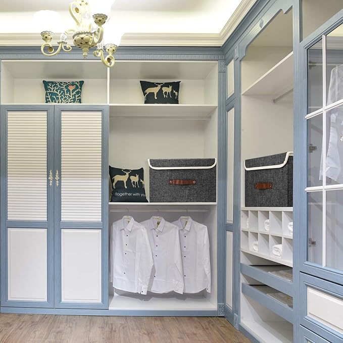 TYEERS Foldable Storage Boxes with Lids 5 Pack Fabric Storage Bins with Lids, Closet Organizers for Clothes Storage, Room Organization, Office Storage, Toys - Black