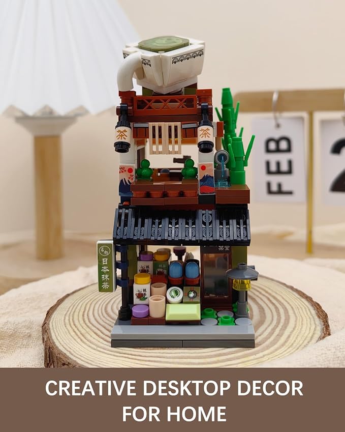 Japanese City Street View Matcha Shop, MOC Creative Building Blocks House Set, Simulation Architecture Construction Toy, Gifts Idea for Kids Adults (Mini Blocks 379 pcs)