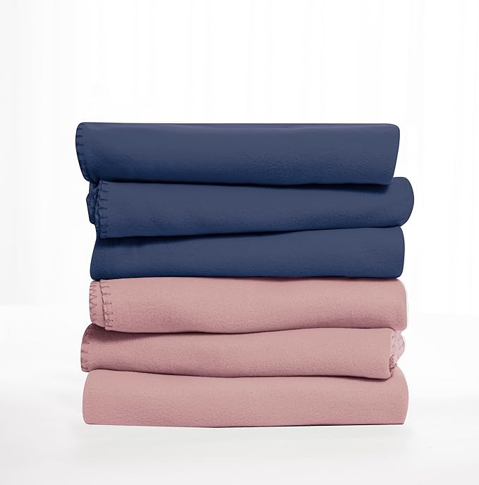 Special SG Glory Fleece Throw Blankets Bulk Fleece Blankets Solid Wholesale Lightweight Warm Soft for Pet Bed Sofa Couch Office Wedding Gifts Travel Seasons Navy and Pink 50x60 Inches Pack of 6