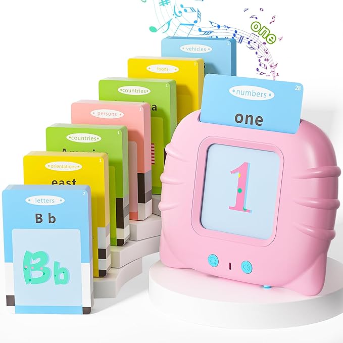 Talking Flash Cards with 384 Sight Words (Including Letters and Numbers), Montessori Educational Learning Interactive Toddler Toys, Speech Therapy and Autism Sensory Toys, Pink