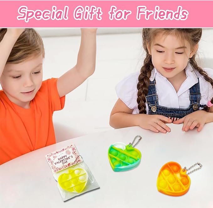 24 Packs Valentines Day Cards for Kids, Heart Pop Valentines Fidget Toys Bulk Stress Relief Fidget Toys for Kids Valentine's Party Favors School Classroom Exchange Gifts，Valentine's Day Gift