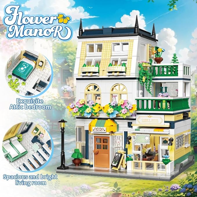 City Garden Hotel Building Blocks Sets with LED,998pcs Mini Bricks Toys Gift for Adult Kids Teen 14+ (Not Compatible with Lego)