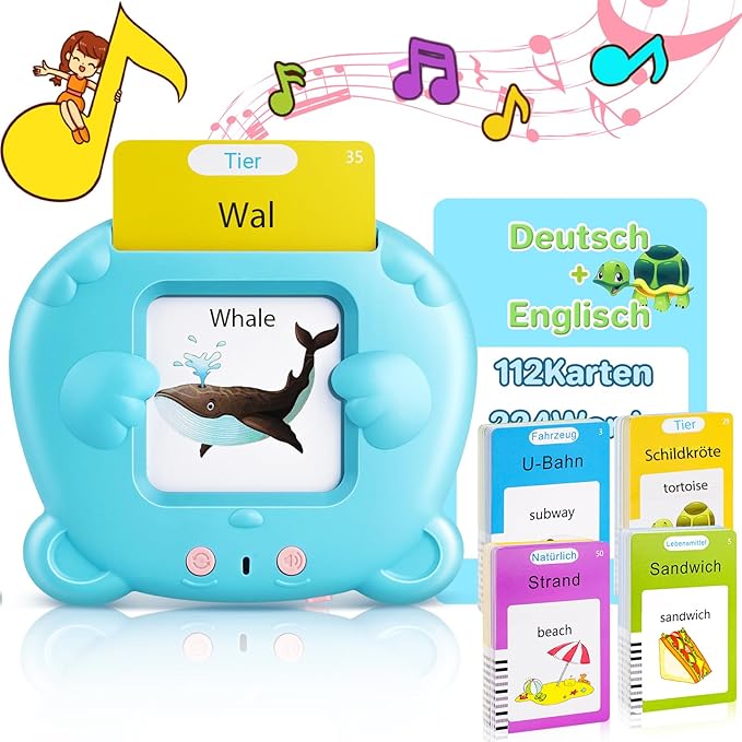 German & English Talking Flash Cards for Toddler 1-6 Year Olds, Learning Montessori Toys with 224 Sight Words, Speech Therapy Toys, Children's Sensory Preschool Learning Educational Birthday Gifts
