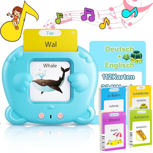 German & English Talking Flash Cards for Toddler 1-6 Year Olds, Learning Montessori Toys with 224 Sight Words, Speech Therapy Toys, Children's Sensory Preschool Learning Educational Birthday Gifts