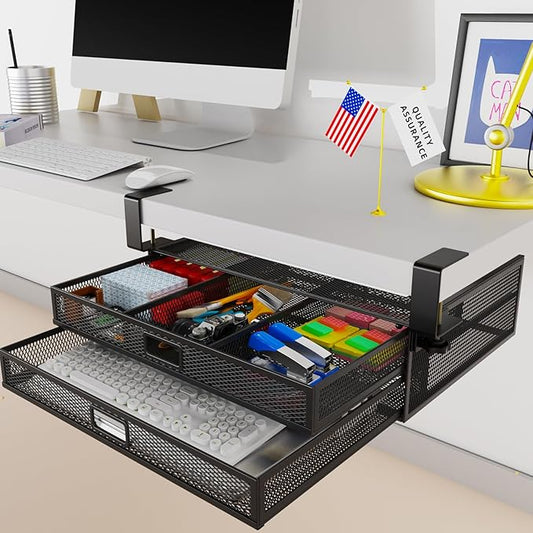 Under Desk Drawer Organizer No Drilling Under Desk Storage Drawer Organizer Metal Under Desk Slide Out Drawer Suitable for Home and Office(Large)
