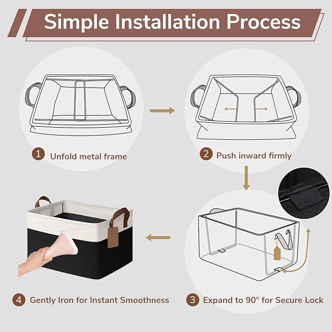 CHICVITA 4 Pack Large Storage Baskets for Shelves, Collapsible Fabric Storage Bins with Metal Frame Handles, Decorative Closet Organizers Bins for Toys, 16.8" x 11" x 9.8", Black & White