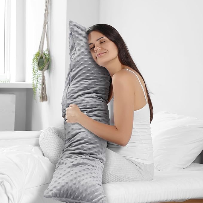 6 Lbs Weighted Body Pillow with Raised Dot Cover 41" x 10" Sensory Heavy Soft Cooling Hug Long Side Sleeper Body Pillow for Adults Deeper Sleep Comfort Relaxation