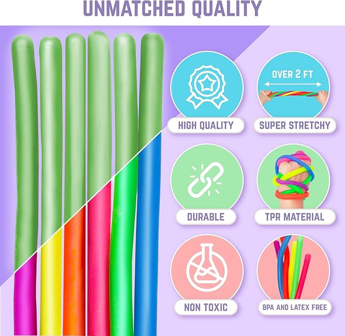 BUNMO Stretchy Strings - Sensory Toys for Toddlers - Stimulating & Addictive Sensory Toys for Kids - Fidget Toy - Hours of Fun for Kids - Non-Mouthable Toy 3+ - Glow 6 Pack