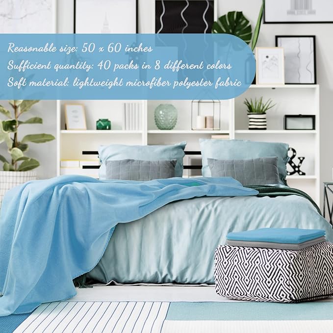Kinlop Fleece Blanket Bulk 60 x 50 Inch Soft Lightweight Fleece Cozy Blanket Warm Throw Plush Pet Throw for Bed Couch Sofa Home Office Wedding Gifts Travel Camping(Fresh Color,40 Packs)