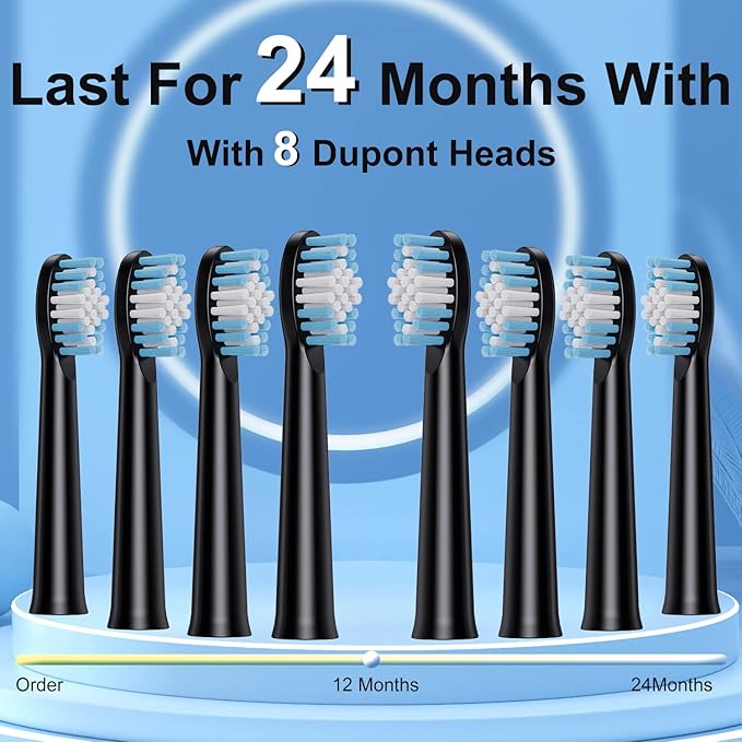 Electric Toothbrush, with 8 Replacement Brush Heads and 1 Travel Box,Sonic Toothbrush for Adults and Kids,Portable Rechargeable Toothbrush for Travel (Black)