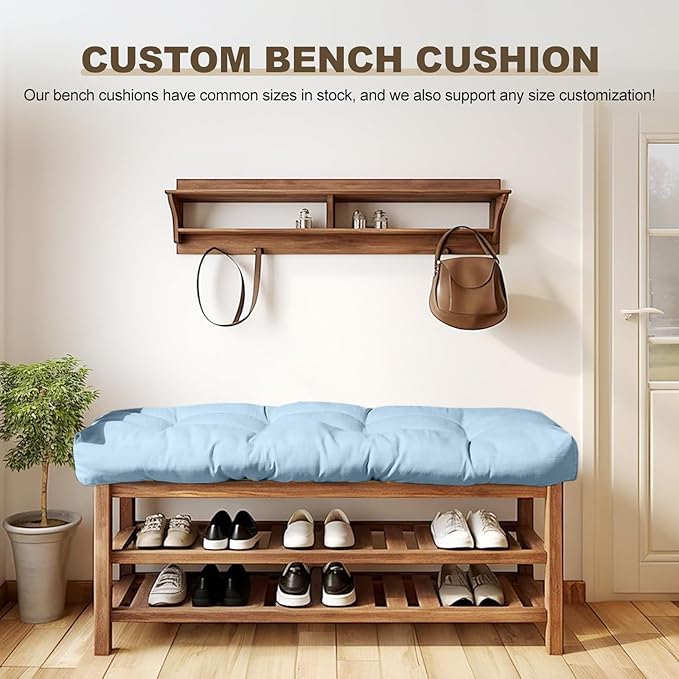 Bench Cushion 30 inches,Indoor/Outdoor Non-Slip Tufted Cushions, Premium Waterproof Linen, Soft Piano Sofa Cushions, Entryway Storage, Bay Window, High-Density Memory Foam(Grey Blue-30x14x4in)
