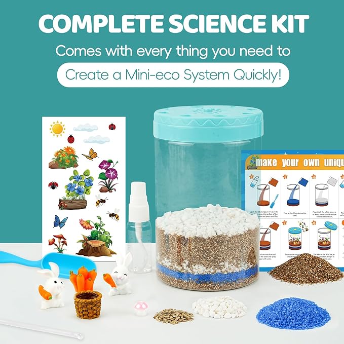 Light Up Terrarium Kit for Kids,Rabbit Gardening Kit for Boys and Girls,Creative Educational Gardening Toy,Arts and Crafts Activity Kits,Birthday Gifts for Ages 4 5 6 7 8-12