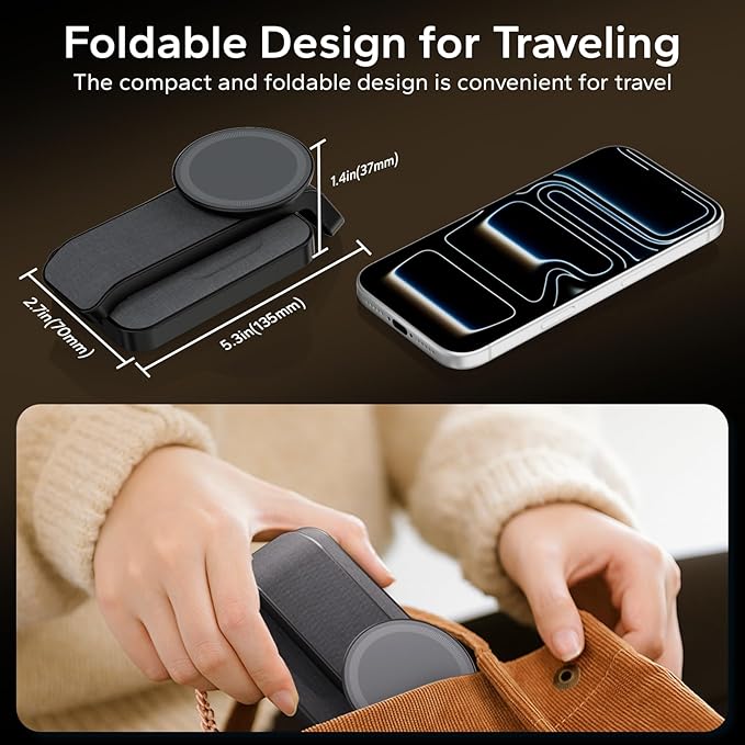 3 in 1 Foldable Wireless Charging Station for MagSafe, Nightstand Magnetic Charger Stand for iPhone 17 16 15 14 Pro Max, Travel Charging Dock with Night Light for Apple Watch/AirPods (Black)