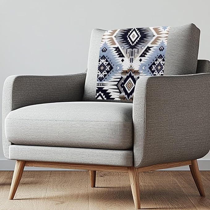 Blue Aztec Headrest Covers for Recliners Easy to Install Headrest Slipcovers Covers Pet Scratch Resistant Couch Headrest Covers for Sofa 2 Pack