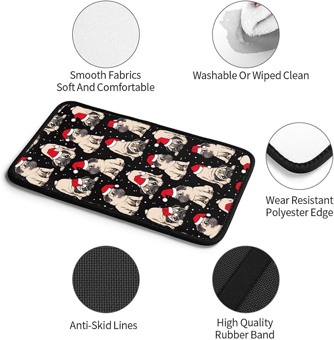 DORKEIXIA Christmas Pug Cute Dog Black and White Auto Center Console Armrest Pad Universal Car Center Console Cover Seat Box Cover for Sedan, Van, SUV, Truck Car Accessorie