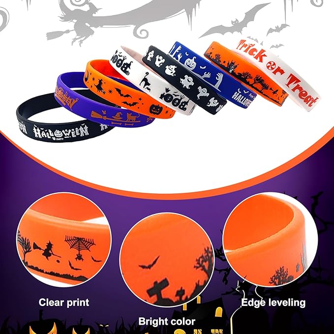 28 PCS Halloween Party Favors Silicone Bracelets Rubber Wristbands 3D Slap Bracelets Toys for kids, Halloween Favors for Boys Girls Treat Bags Children Persents Bags Filler