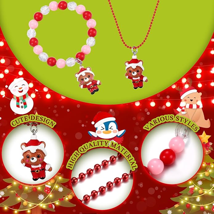 Bonuci 12 Pcs little Girls Jewelry Kids Necklaces and Bracelets Set Kids Jewelry for Girls Christmas Gift Cute Charm Toddler Bracelets for Pretend Play Dress Up Party Favors