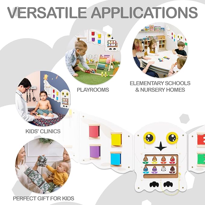Monläurd® Owl Montessori Busy Board,Sensory Board,Educational Toys,Activity Cube,Wall Toys,Daycare Furniture,Playroom Furniture,Interactive Toys,Wooden Toys,Learning Toys,Boys and Girls 6 M+