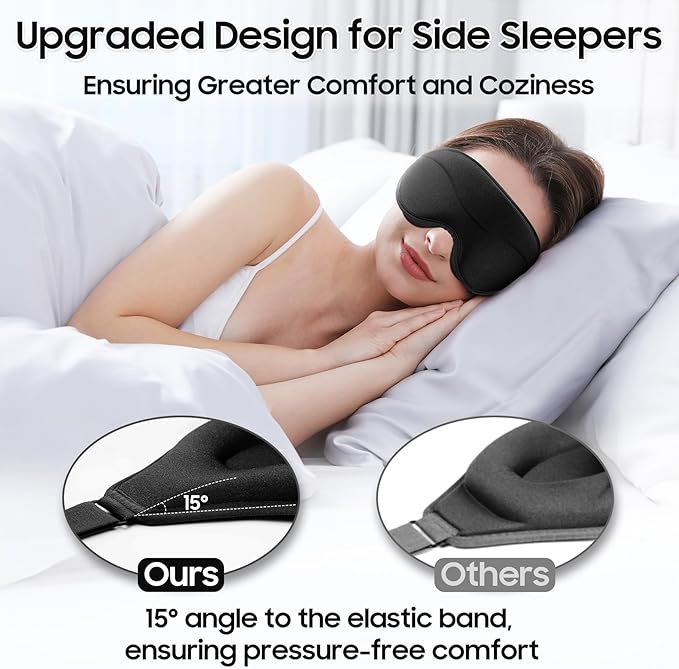 MOEASEii Sleep Mask - Total Blackout 3D Sleeping Mask, Super Lightweight & Silky Soft Eye Mask for Sleeping, Fully Adjustable Fit for Home, Office, Traveling, Meditation, Yoga, Black
