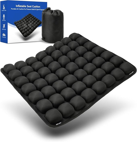 Inflatable Seat Cushion 56 Air Bubble Cell Advanced Pressure Relief for Office Chair, Car, Wheelchair, Long Sitting & Travel – Tailbone, Hemorrhoid & Sciatica Pain Relief Pillow