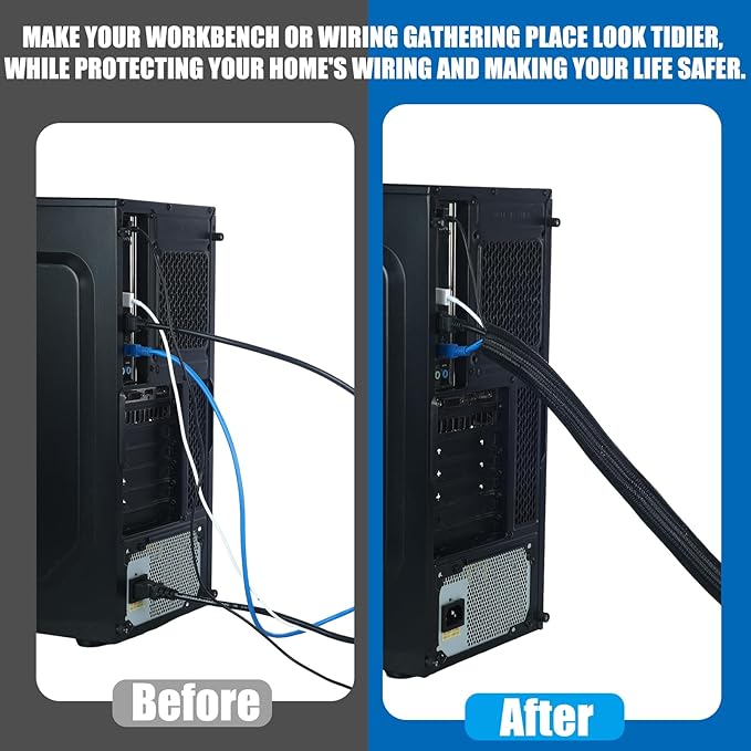 Pangda 50ft Split Wire Loom Tubing Flame Retardant Braided Cable Sleeve Split High Temperature Cable Conduit Auto Wire Conduit for Industrial Electrical Tinsel Automotive Marine(50 Ft, 1/2")