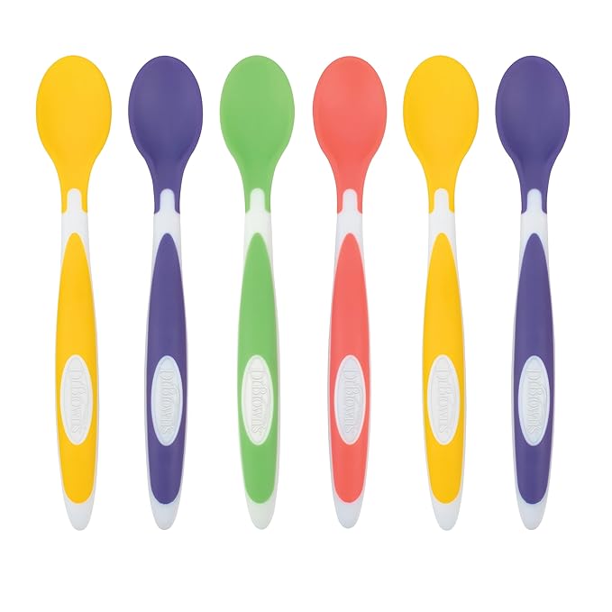 Dr. Brown's Soft-Tip Toddler Spoons with Long Handle for Baby-Led Weaning, BPA Free (Pack of 6)