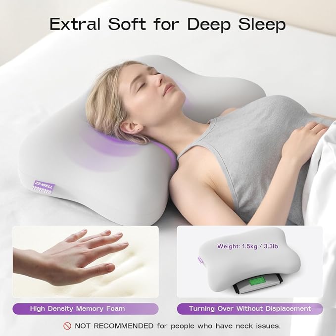 Side Sleeper Pillows for Adults - Patented Cervical Neck Pillow for Sleeping - High Density Extra Soft Ergonomic Curved Memory Foam Pillow, Cooling Pillowcase (Light Grey)