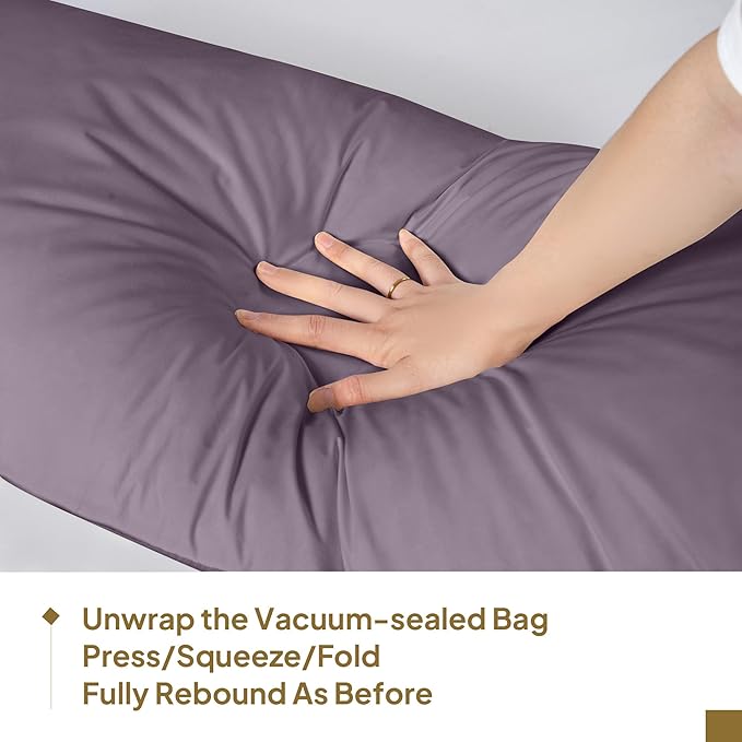 Goose Down Body Pillows for Adults, Large Body Pillow for Side Sleeper, Hugging Feather Body Pillow Insert, Cooling Full Length Long Pillow for Bed with 100% Organic Cotton Shell, 20"x72" Blackcurrant