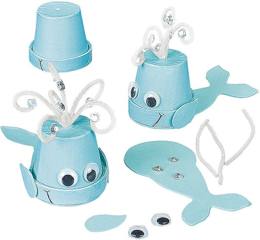 Fun Express Flowerpot Whale Craft Kit - Makes 12- Crafts for Kids - VBS Vacation Bible School Supplies/Decor