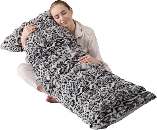 20x54 Fluffy Leopard Print Body Pillow,Cheetah Print Plush Fuzzy Faux Fur Body Pillows,Shaggy Furry Long Pillow for Pregnancy Women Side Sleeper,Snow Leopard