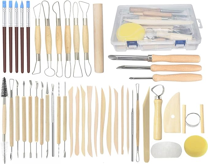 Pottery Tools, 44PCS Ceramic Clay Sculpting Tools Set with Plastic Case, for Beginners and Professional Art Crafts, by Augernis