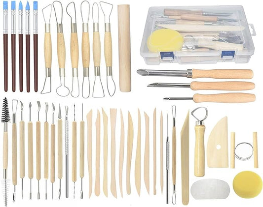 Pottery Tools, 44PCS Ceramic Clay Sculpting Tools Set with Plastic Case, for Beginners and Professional Art Crafts, by Augernis