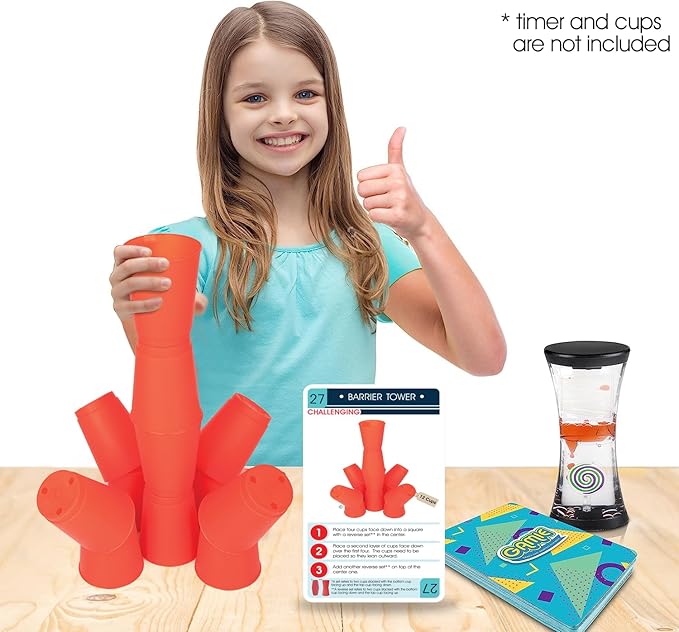 Gamie Challenge Cards for Stacking Cups Game - 40 Additional Cards with Instructions - 20 Medium and 20 High Difficulty Cards for Next Level Fun - Stacking Cups Sold Separately
