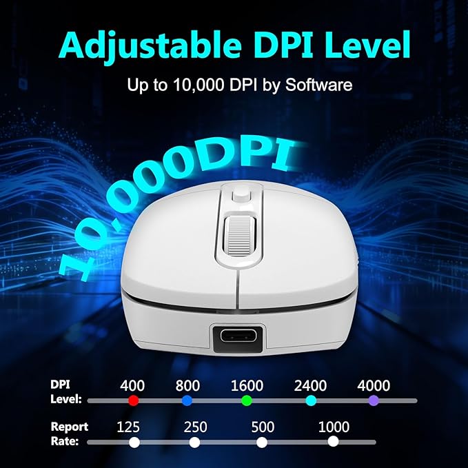 E-YOOSO Wireless Gaming Mouse, 10,000 DPI, Tri-Mode 2.4Ghz/Bluetooth/USB-C Wired, RGB Backlit, 6 Programmable Buttons, Ergonomic Rechargeable Gamer Mice with PC, Mac, PS, Xbox - White