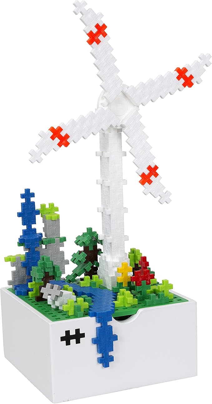 PLUS PLUS - BOKS Windmill Kids - 220 Pieces - Construction Building Desk Stem/Steam Fidget Toy, Interlocking Mini Puzzle Blocks