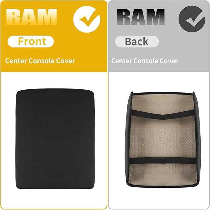 GIANT PANDA Center Console Cover Armrest Cover Cushion Fits Dodge RAM 1500 2500 3500 2009 2010 2011 2012 2013 2014 2015 2016 2017 2018, Scratch Resistant and Waterproof, Neoprene, Black