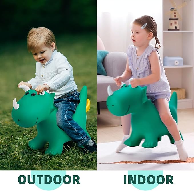 EVERICH TOY Kids Dinosaur Bouncy Animal Toys, Inflatable Triceratops Bouncer, Ride on Bounce Hopper, Indoor Outdoor Activity Birthday Gift for 18 Months 2 3 4 Years Old Boys