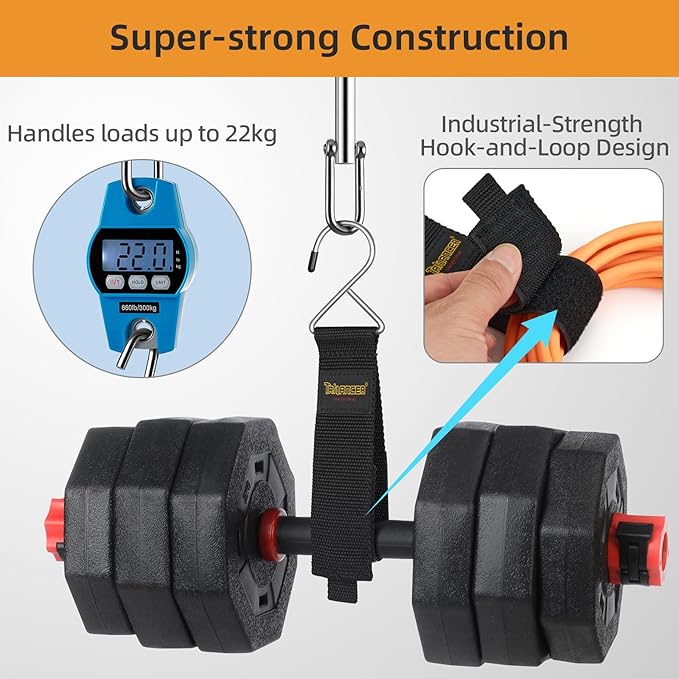 Extension Cord Organizer and Hanger (6-Pack), Trilancer Hook-and-Loop Storage Straps with Metal Hook to Hang on Walls for Cables, Wires, Rope, Hoses, Organization for Home, Garage or Workshop