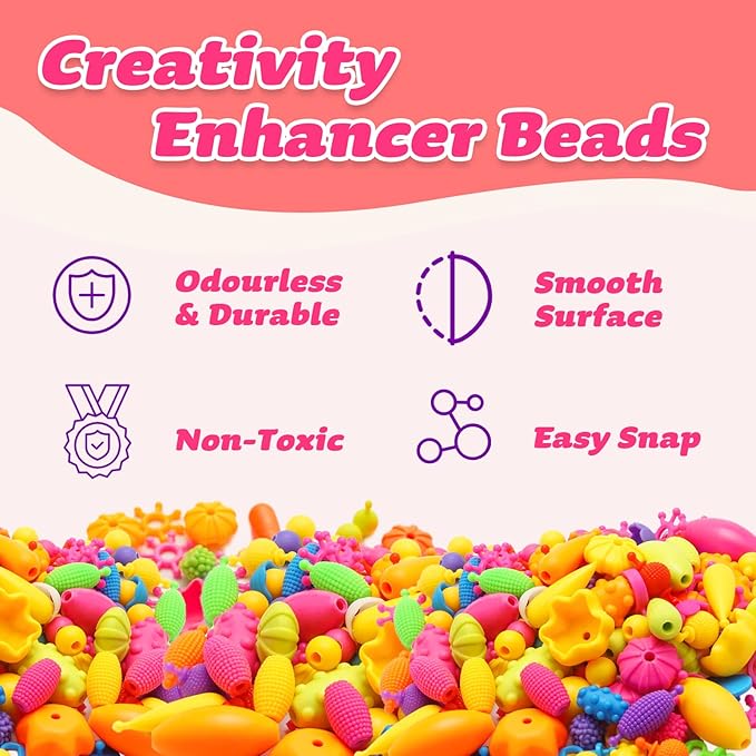 Arthopt Pop Beads, Jewelry Making Kit with 700+pcs DIY Beads, Arts and Crafts for Kids 3 4 5 6 7 8 Years Old, Snap Beads Bracelets Necklace Ring Toy Set Birthday Gift for Girls