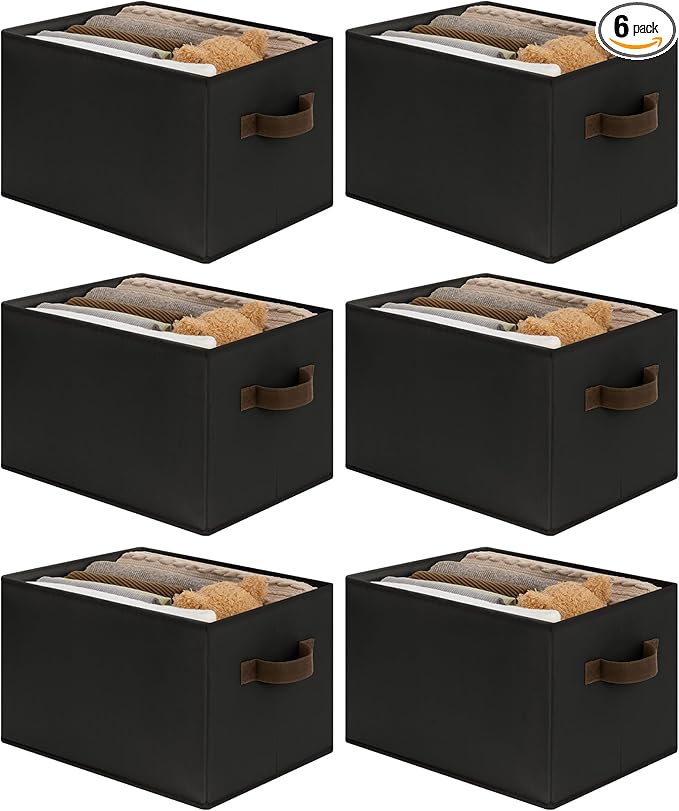Cupic Cupid Storage Bins Closet, Fabric Closet Organizers and Storage, 6-Pack Baskets for Organizing, Large Storage Boxes with Handles for Clothes and Toys, Black