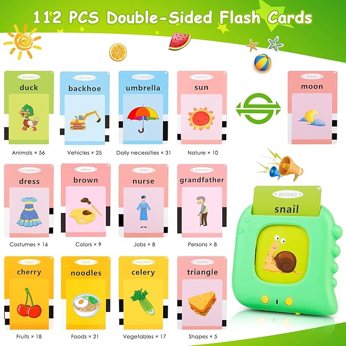 Talking Flash Cards for Toddlers 1-3, Autism Sensory Toys for Autistic Kids, Montessori Educational Learning Toys with 224 Sight Words, Speech Therapy Toys for 1-5 Year Old Boys Girls Gifts