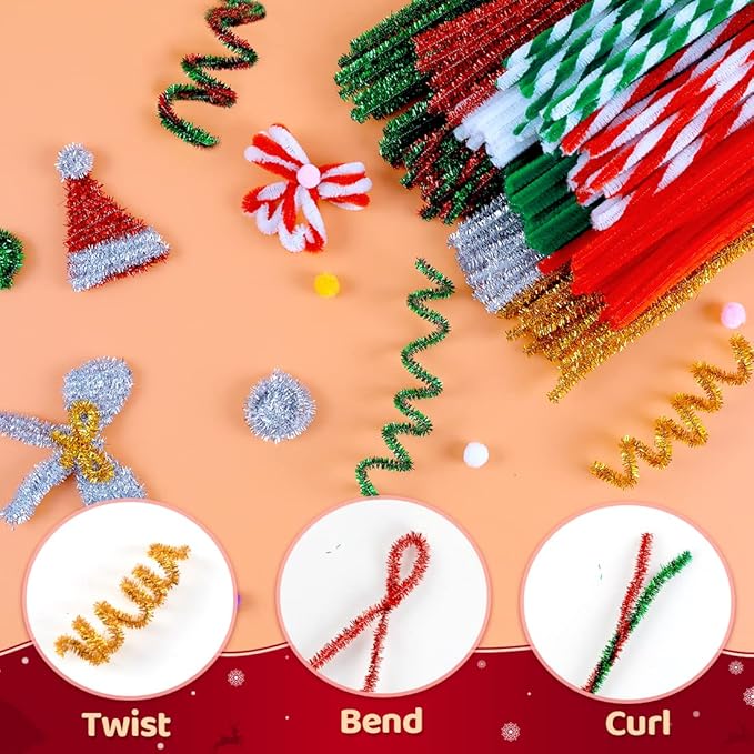 Praisebank Pipe Cleaners for Crafts (200pcs in Silver Glitter), Glitter Pipe Cleaners, 12 inch Long Pipe Cleaners, Christmas Pipe Cleaners.